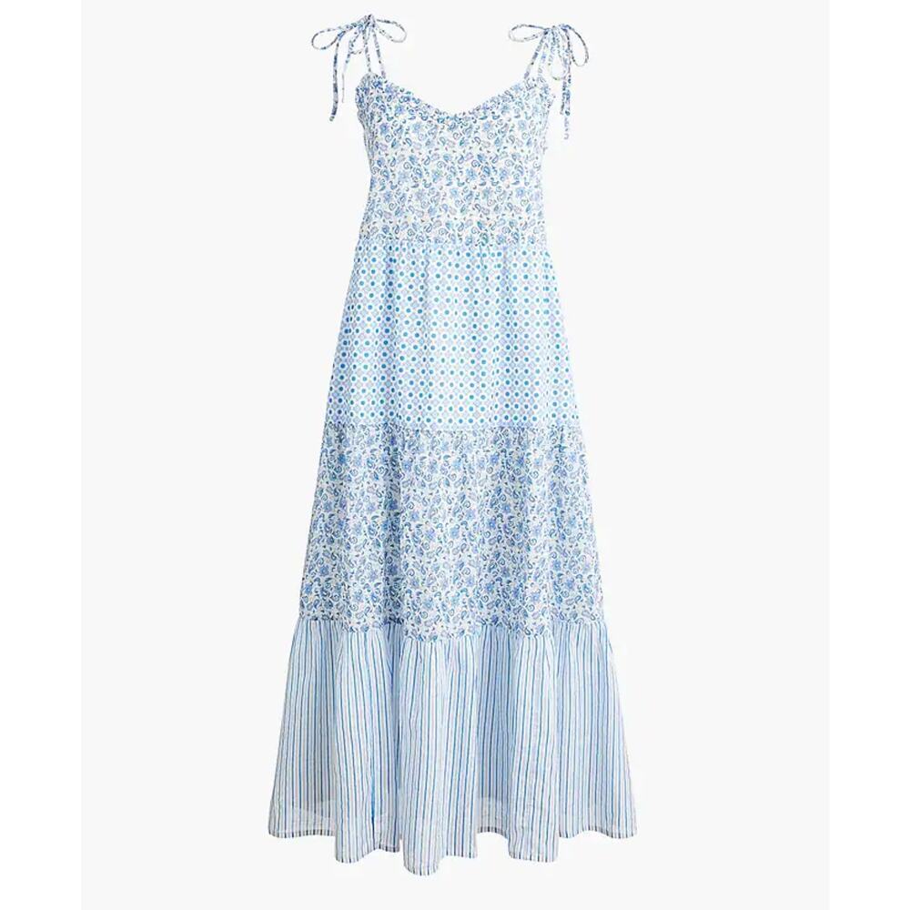 J. Crew Light Blue Patchwork Midi Dress